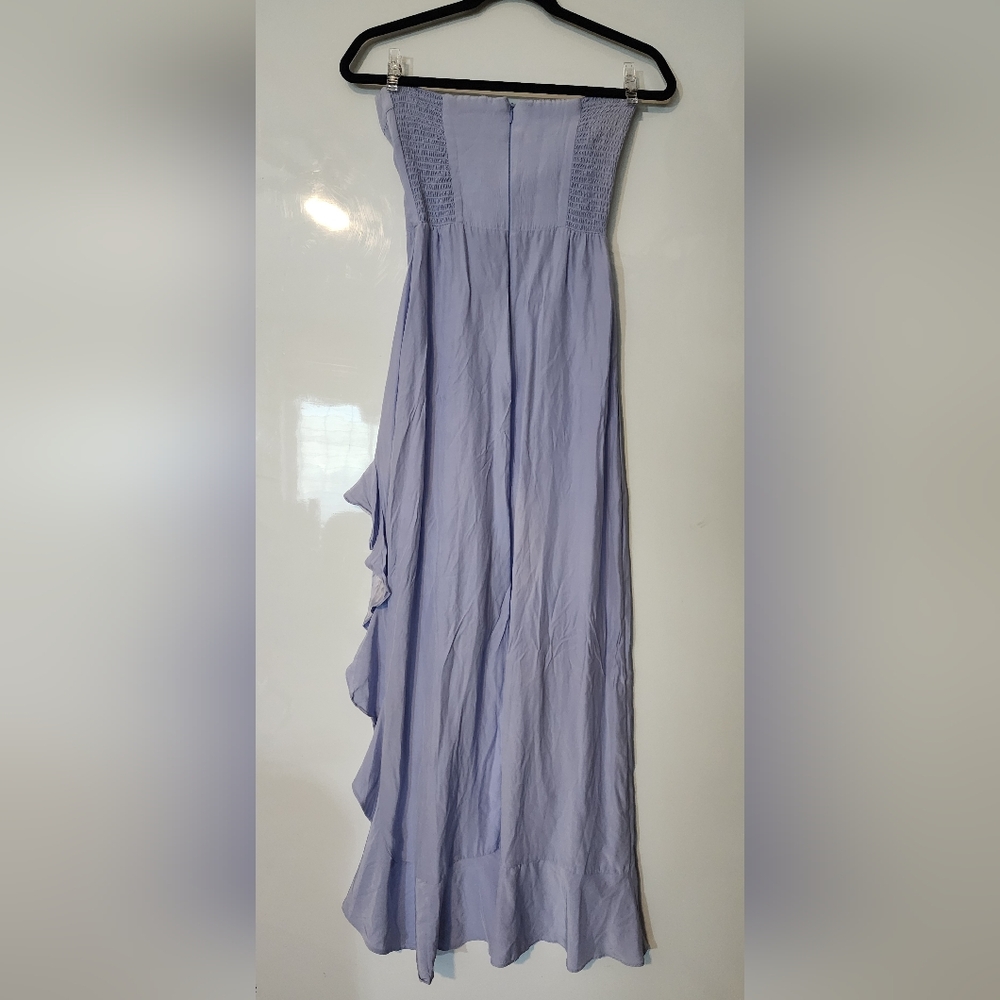 Amanda Uprichard Light Blue Strapless High-Low Ruffle Dress - Picture 7 of 8